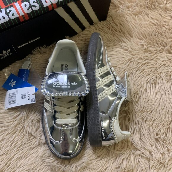New Adidas Samba x Wales Bonner Silver Metallic Women Sneaker - Picture 4 of 7